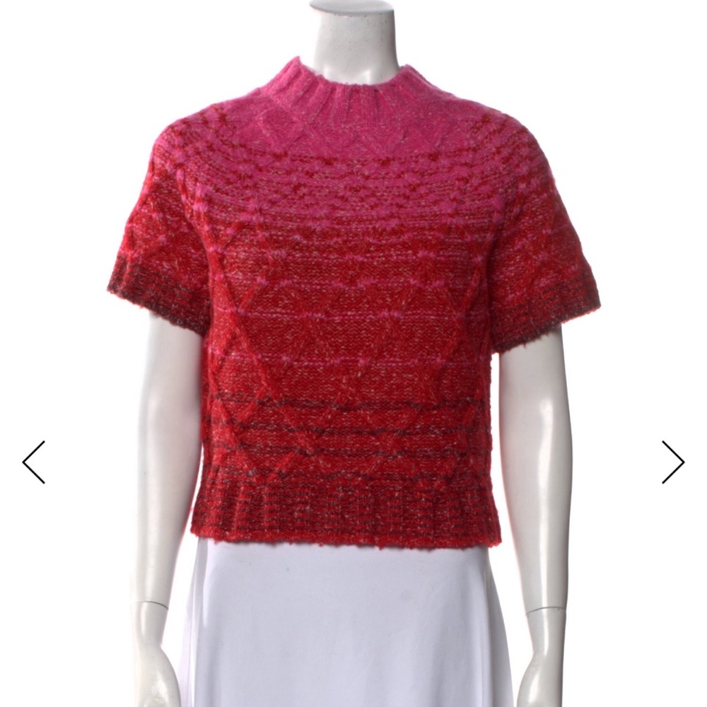 Staud Pink Red Knit Crop Top Short Sleeve Crew Neck Size L